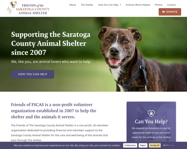 Screenshot of the Friends of Saratoga County Animal Shelter website