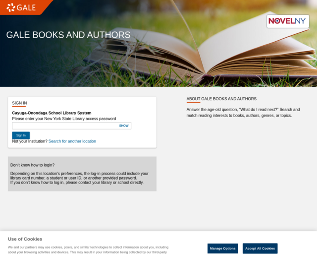 Screenshot of the Gale Books & Authors website