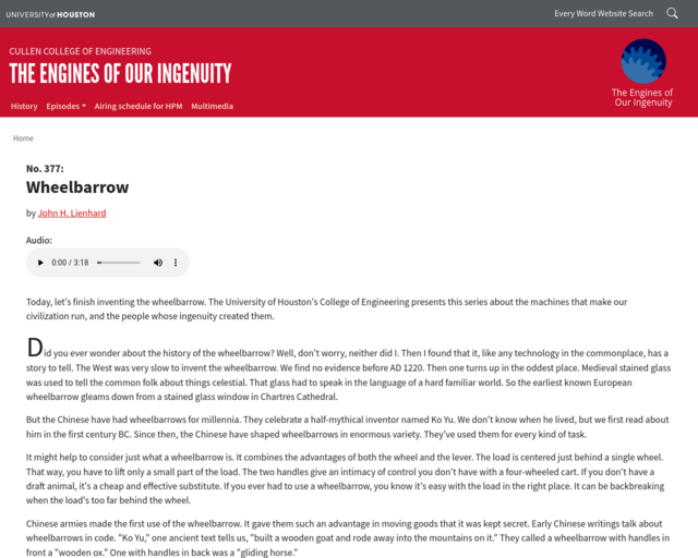 Screenshot of the Wheelbarrow - Engines.edu website