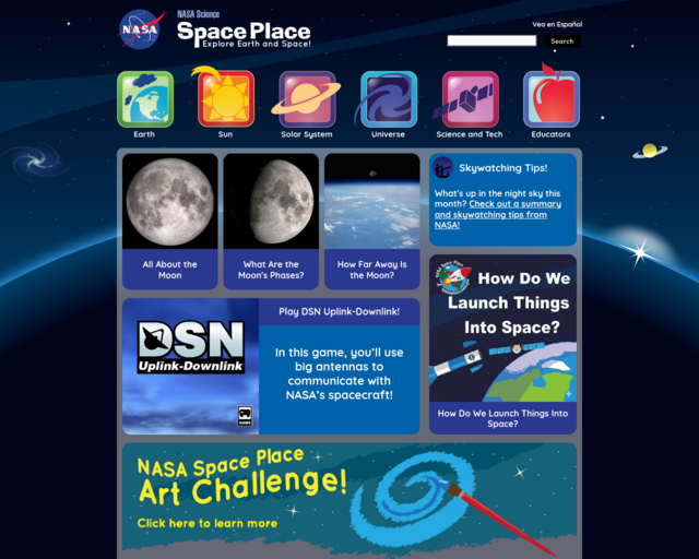 Screenshot of the NASA Space Place website