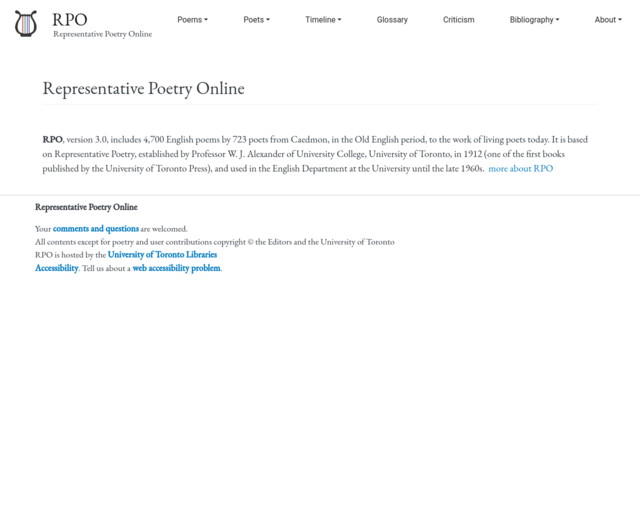 Screenshot of the Representative Poetry Online website