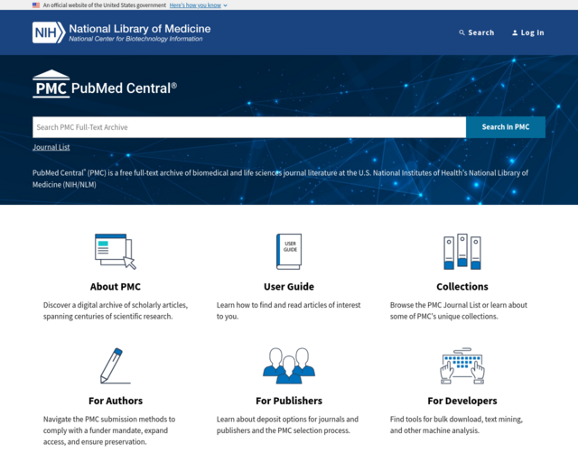 Screenshot of the PubMed Central® website