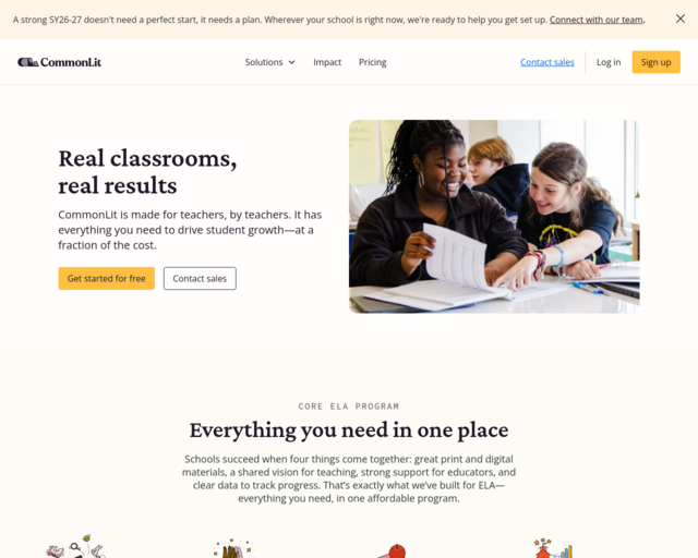 Screenshot of the CommonLit website