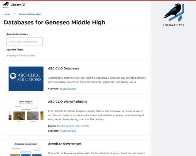Screenshot of the All Databases website