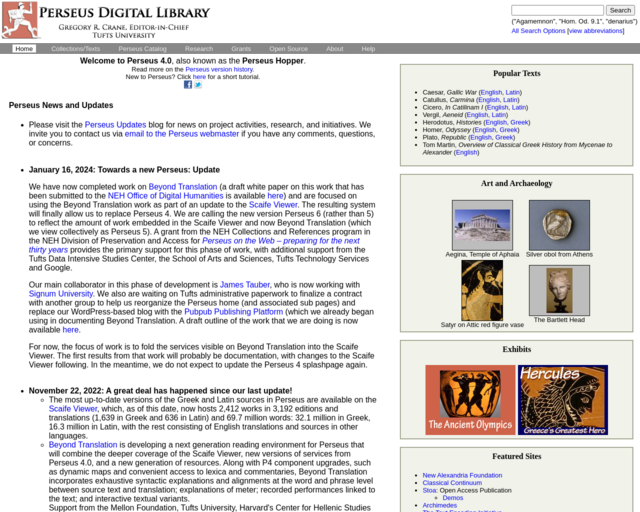 Screenshot of the Perseus Digital Library website