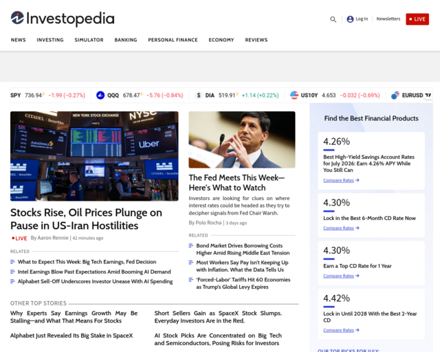 Screenshot of the Investopedia website