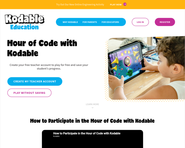 Screenshot of the Kodable website