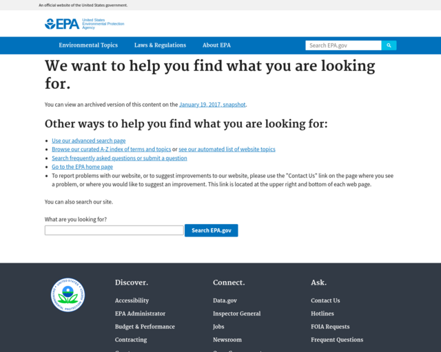 Screenshot of the U.S. Environmental Protection Agency website