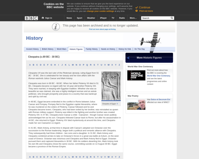 Screenshot of the Cleopatra website