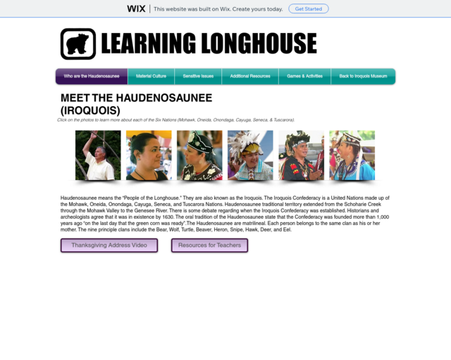 Screenshot of the Iroquois Museum Learning Longhouse website