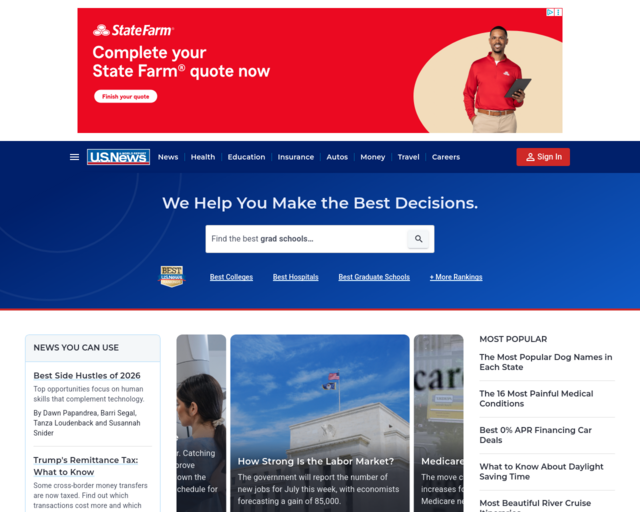 Screenshot of the U.S. News and World Reports website