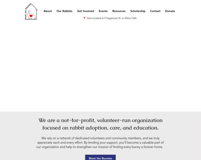 Screenshot of the Hop on Home Rabbit Rescue website