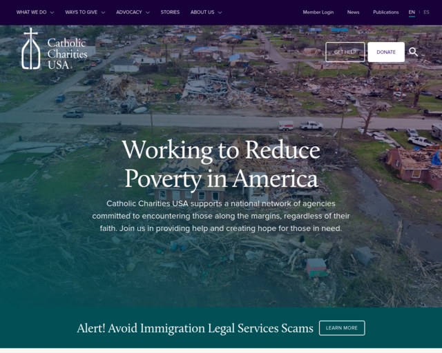 Screenshot of the Catholic Charities website