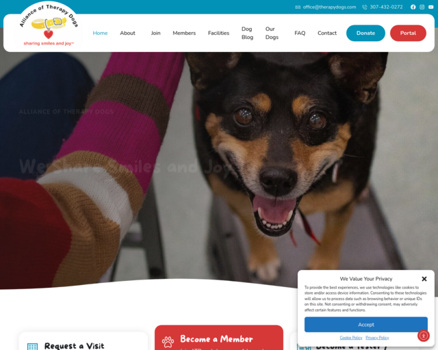 Screenshot of the Therapy Dogs website