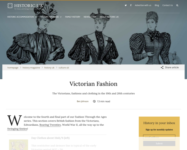Screenshot of the England Clothing 1910-1960 website