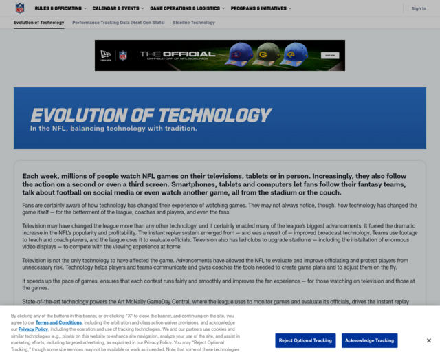 Screenshot of the Football & Technology website