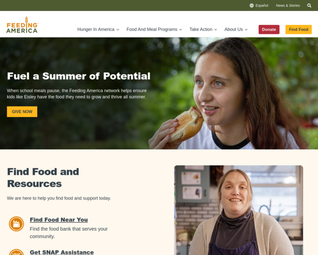 Screenshot of the Feeding America website