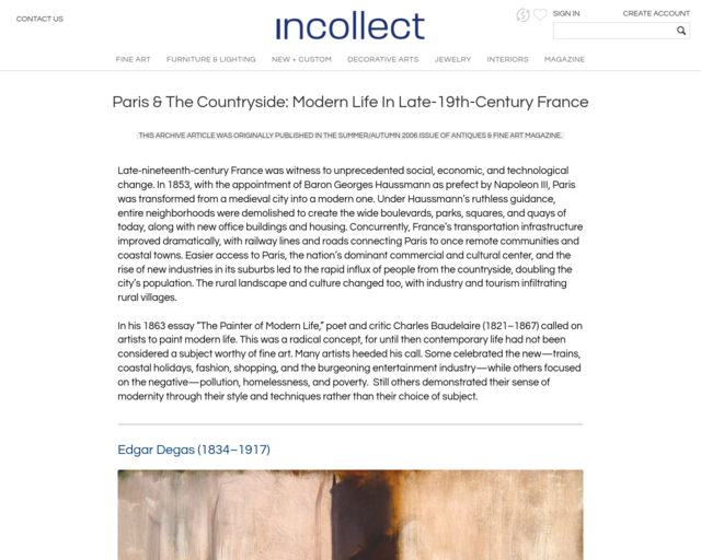 Screenshot of the Impressionist France Culture and Paintings website