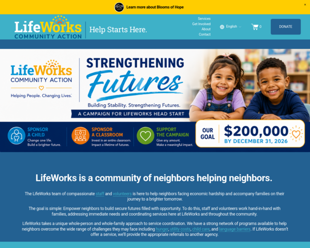 Screenshot of the Lifeworks Community Action website