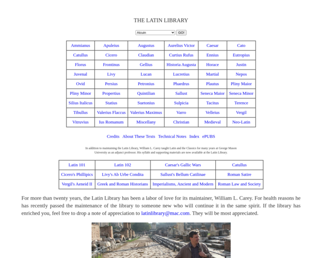Screenshot of the The Latin Library website