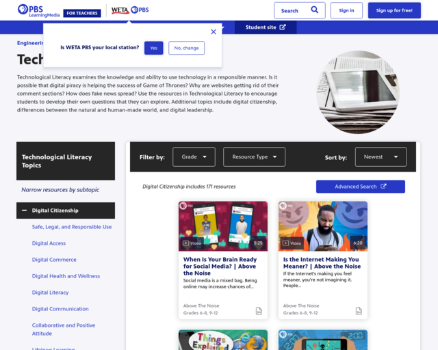 Screenshot of the PBS Learning Media website