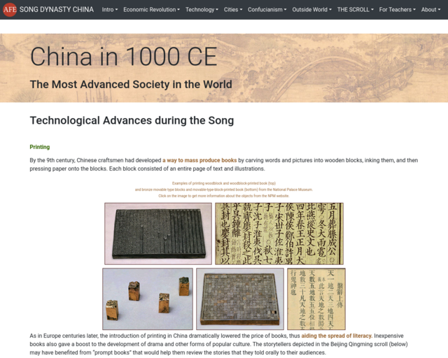 Screenshot of the Song Dynasty - Movable Type website