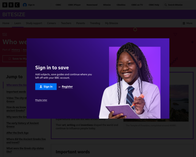 Screenshot of the BBC website