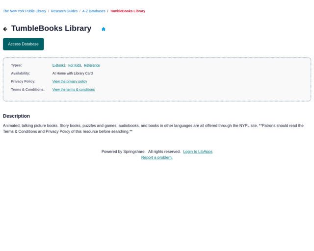 Screenshot of the Tumblebooks website