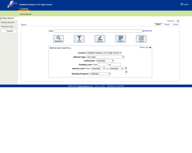 Screenshot of the OPAC website