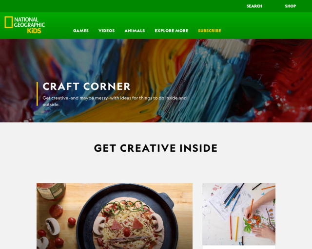 Screenshot of the National Geographic Kids - Crafts website