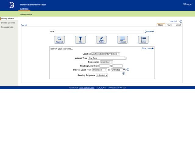 Screenshot of the OPAC website