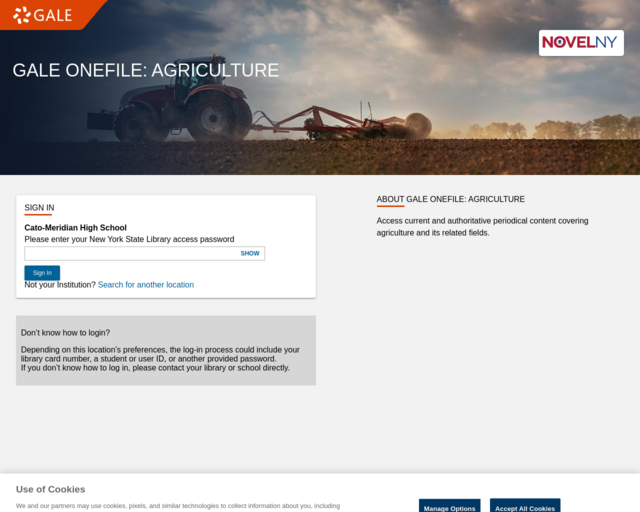 Screenshot of the Gale: Agriculture website