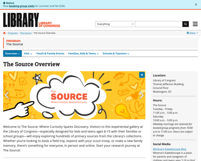 Screenshot of the Library of Congress Biographies for Kids website