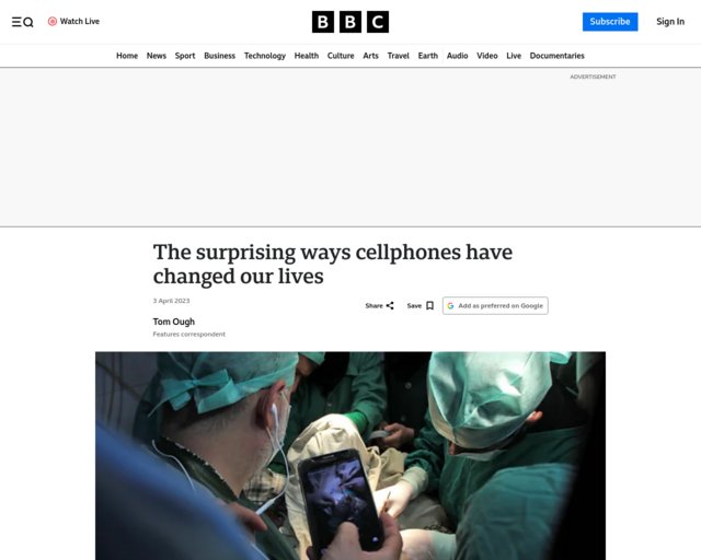 Screenshot of the How Phones Have Changed Our Lives website