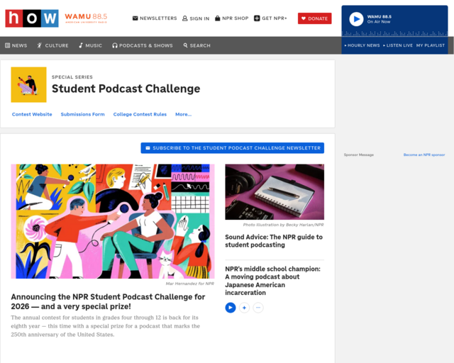 Screenshot of the Student Podcast Challenge 2022 website