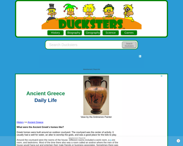 Screenshot of the Ducksters Ancient Greece website