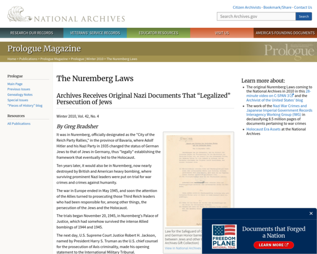 Screenshot of the National Archives website