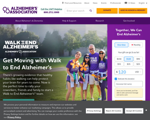 Screenshot of the Alzheimer's Association website