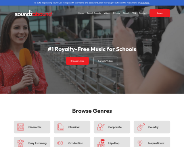 Screenshot of the Soundzabound website