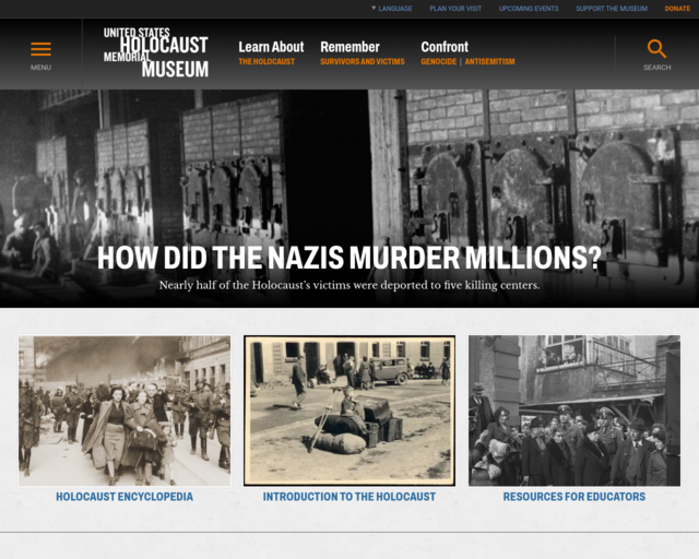 Screenshot of the United States Holocaust Memorial Museum website