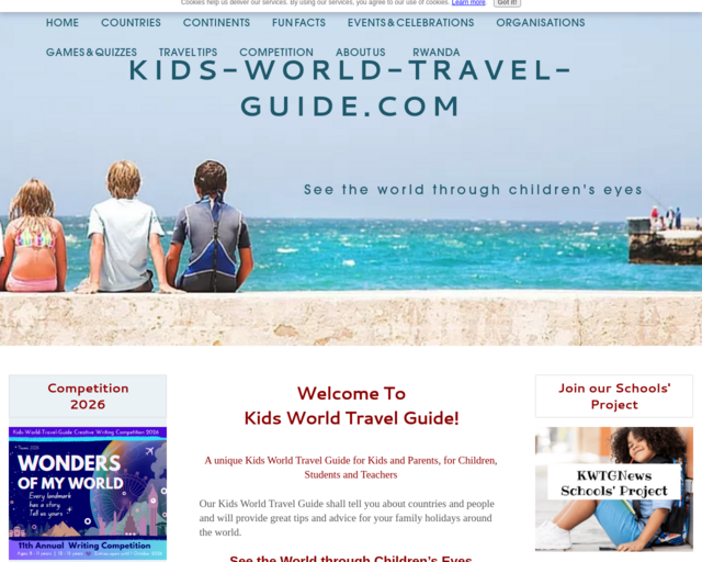 Screenshot of the Kids World Travel Guide website