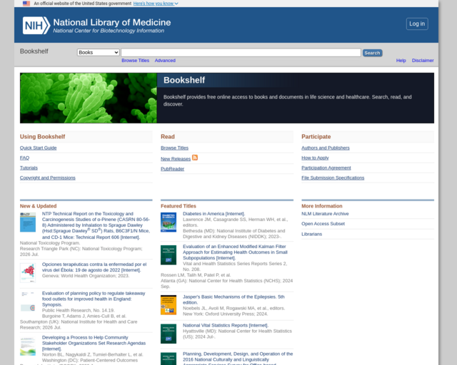 Screenshot of the NLM Bookshelf website
