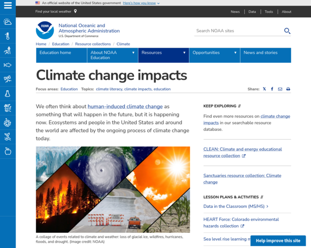 Screenshot of the National Oceanic and Atmospheric Agency website