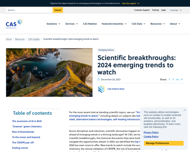 Screenshot of the Scientific Breakthroughs 2024 website