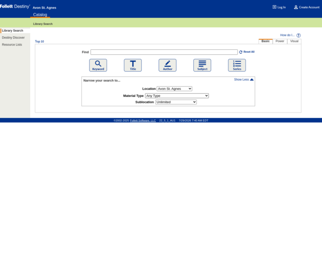 Screenshot of the OPAC website