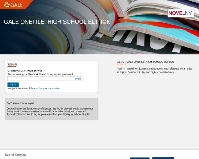 Screenshot of the Gale in Context: High School website