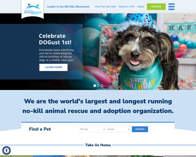 Screenshot of the North Shore Animal League website