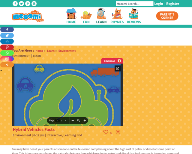 Screenshot of the Hybrid Cars website