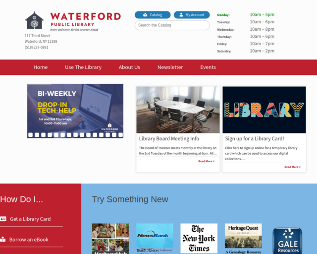 Screenshot of the Waterford Public Library website