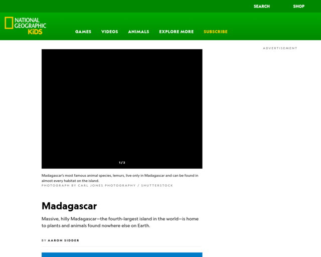 Screenshot of the Madagascar - National Geographic website